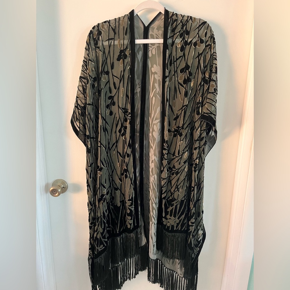Ethos one size sheer greenish/gray kimono